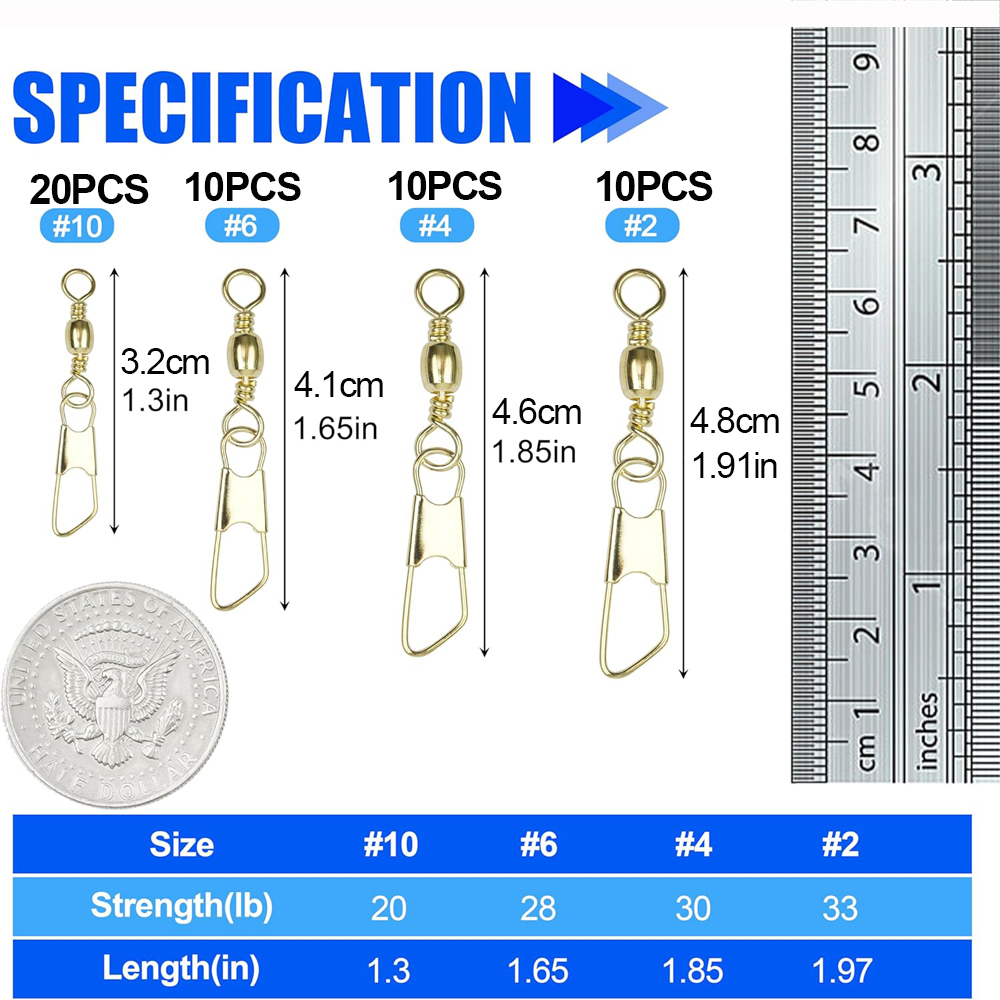 50Pcs 골드 낚시 배럴 회전 안전 구리 낚시 커넥터 - Fishing Equipment Cheap 리뷰 및 가격