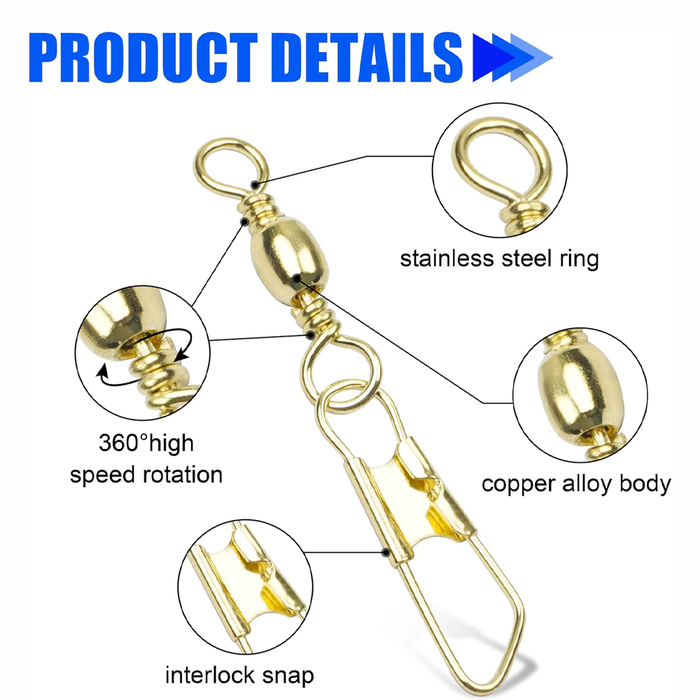 50Pcs 골드 낚시 배럴 회전 안전 구리 낚시 커넥터 - Fishing Equipment Cheap 리뷰 및 가격